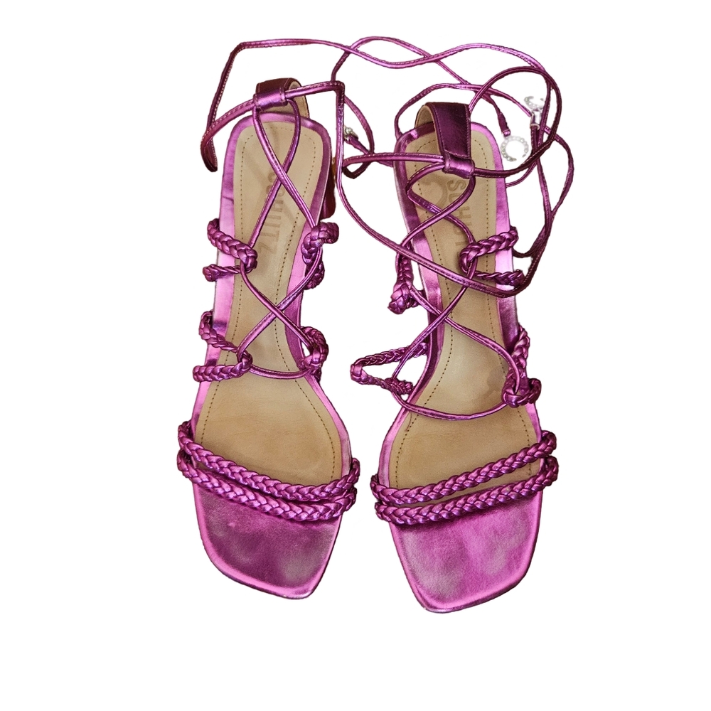 Schutz metallic pink lace up sandals